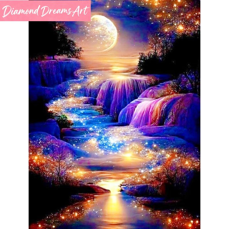 Resin Art And Craft - Frameless, DIY Diamond Painting Landscape Waterfall