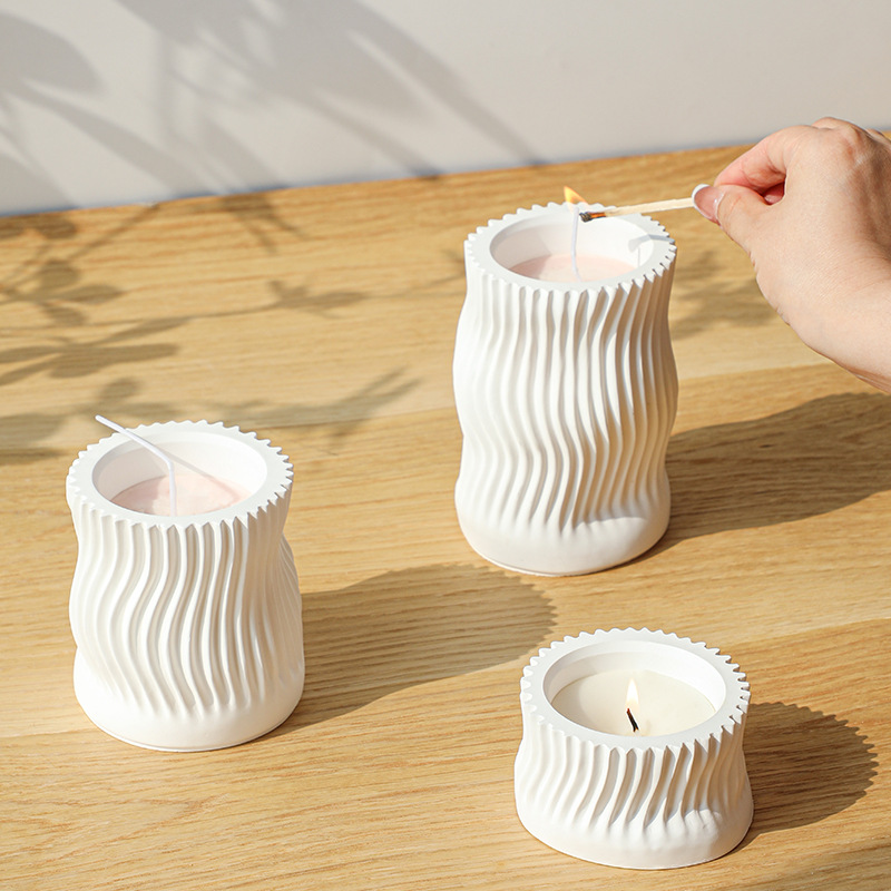 Resin Art Table - Wave Striped Candle Cup Clay Silicone